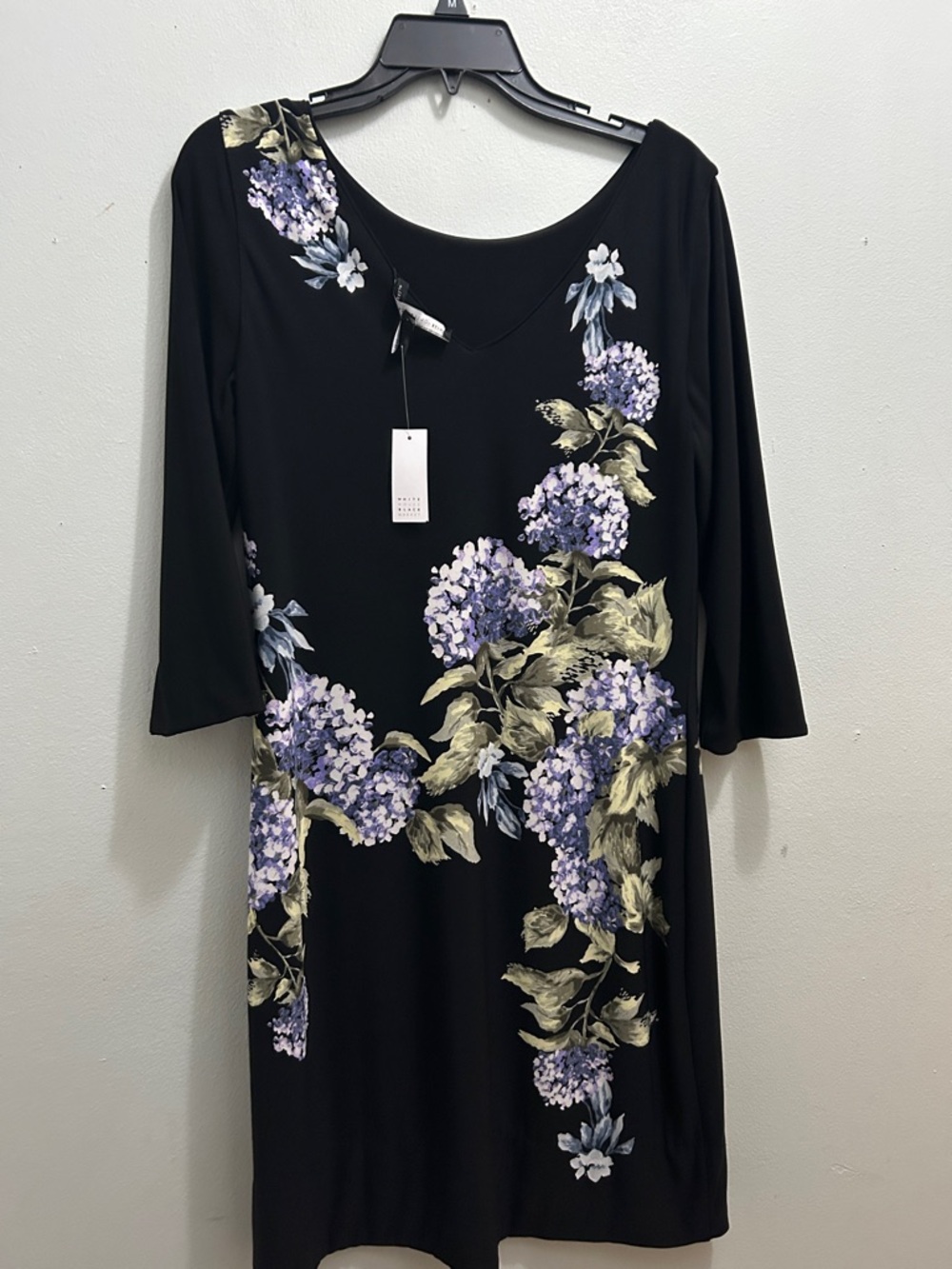 White House Black Market Black Midi Dress with Purple Floral Print - Picture 3 of 6